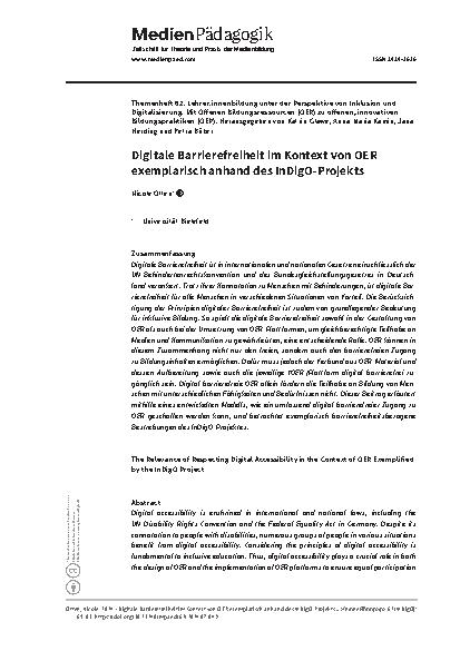 Vorschauseite 1: Digitale Barrierefreiheit im Kontext von OER exemplarisch anhand des InDiGo-Projekts