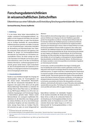 Vorschauseite 1: Forschungsdatenrichtlinien in wissenschaftlichen Zeitschriften Erkenntnisse aus einer Fallstudie und Entwicklung forschungsunterstützender Services