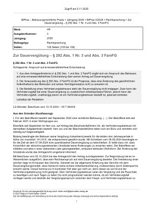 Vorschauseite 1: Zur Dauervergütung – § 292 Abs. 1 Nr. 3 und Abs. 3 FamFG