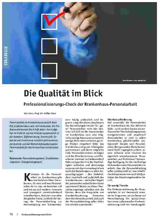Vorschauseite 1: Die Qualität im Blick: Professionalisierungs-Check der Krankenhaus-Personalarbeit