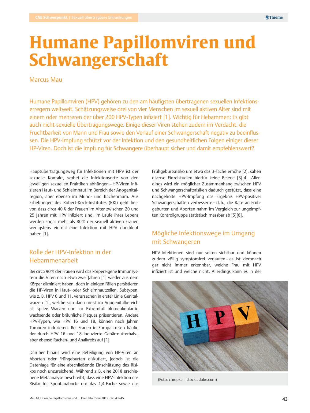Vorschauseite 1: Humane Papillomviren und Schwangerschaft