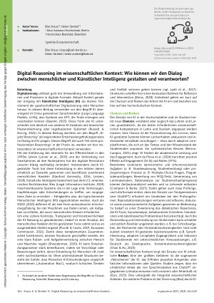 Vorschauseite 1: Digital Reasoning im wissenschaftlichen Kontext: Wie können wir den Dialog zwischen menschlicher und Künstlicher Intelligenz gestalten und verantworten?