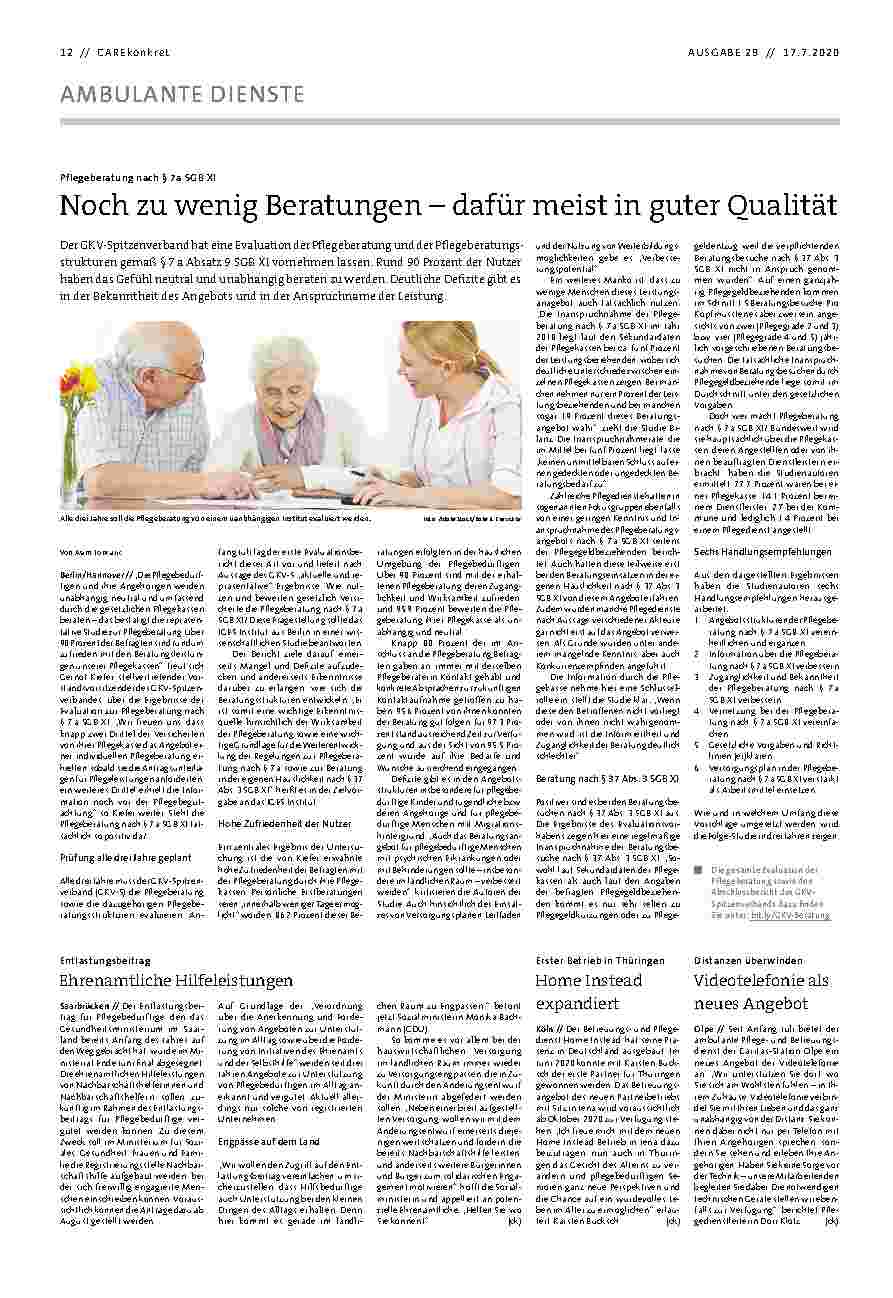 Vorschauseite 1: Noch zu wenig Beratungen – dafür meist in guter Qualität.