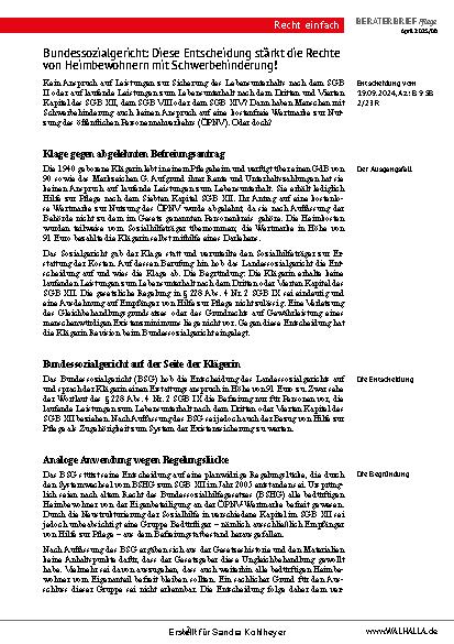Vorschauseite 2: Beraterbrief Pflege Heft 8-2025