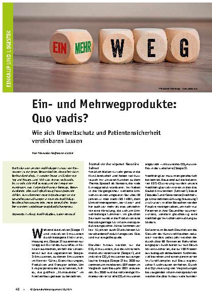 Vorschauseite 1: Einund Mehrwegprodukte: Quo vadis? Wie sich Umweltschutz und Patientensicherheit vereinbaren lassen.