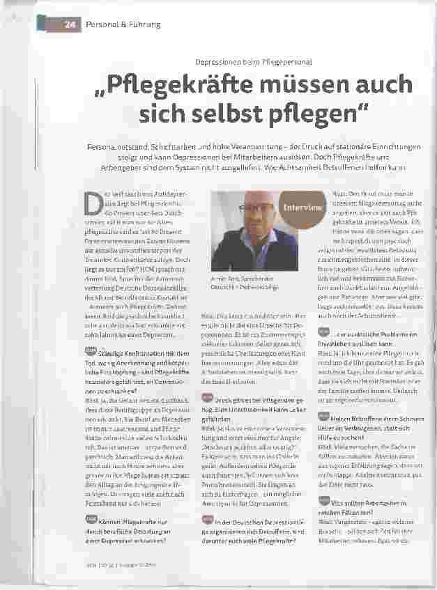 Vorschauseite 1: „Pflegekräfte müssen auch sich selbst pflegen. "