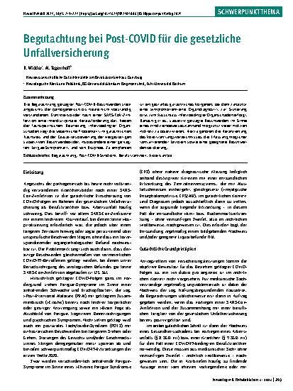 Vorschauseite 1: Begutachtung bei Post-COVID für die gesetzliche Unfallversicherung