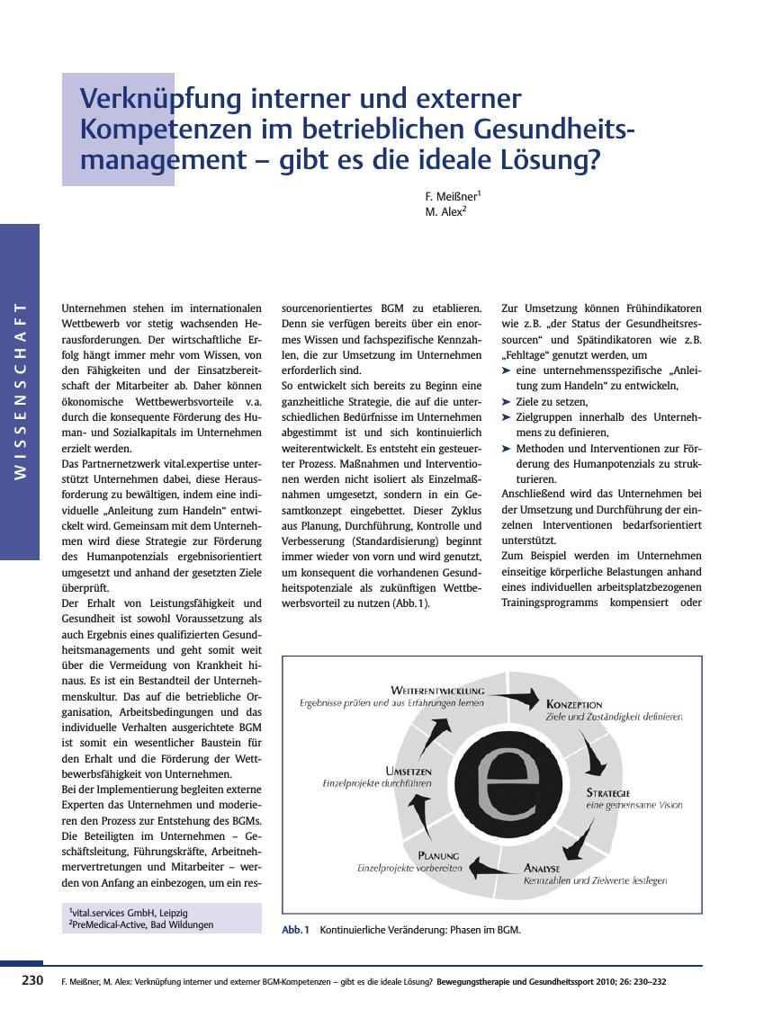 Vorschauseite 1: Verknüpfung interner und externer Kompetenzen im betrieblichen Gesundheitsmanagement – gibt es die ideale Lösung?