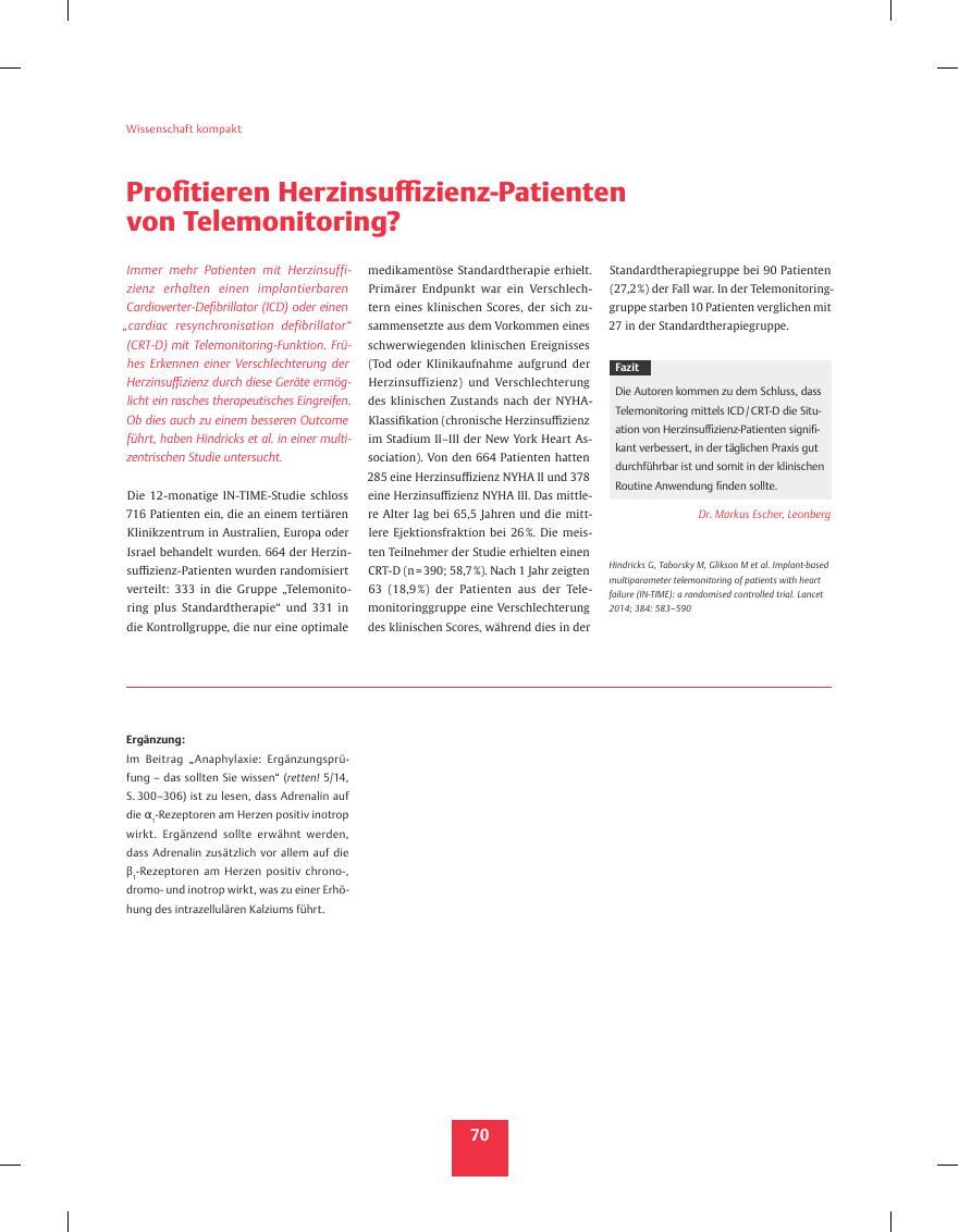 Vorschauseite 1: Profitieren Herzinsuffizienz-Patienten von Telemonitoring?