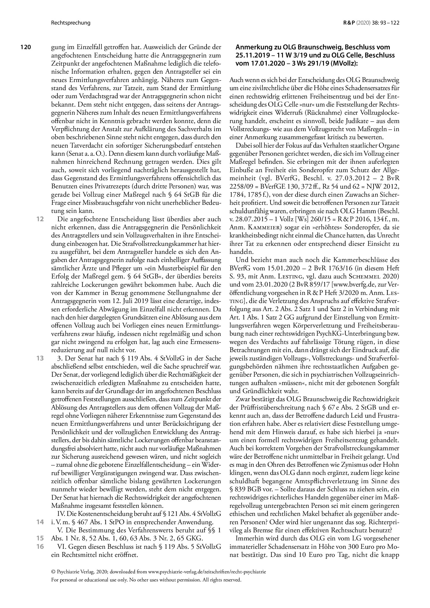 Vorschauseite 3: Möglichkeit des Widerrufs vollzugsöffnender Maßnahmen im Maßregelvollzug ohne Einzelfallprüfung