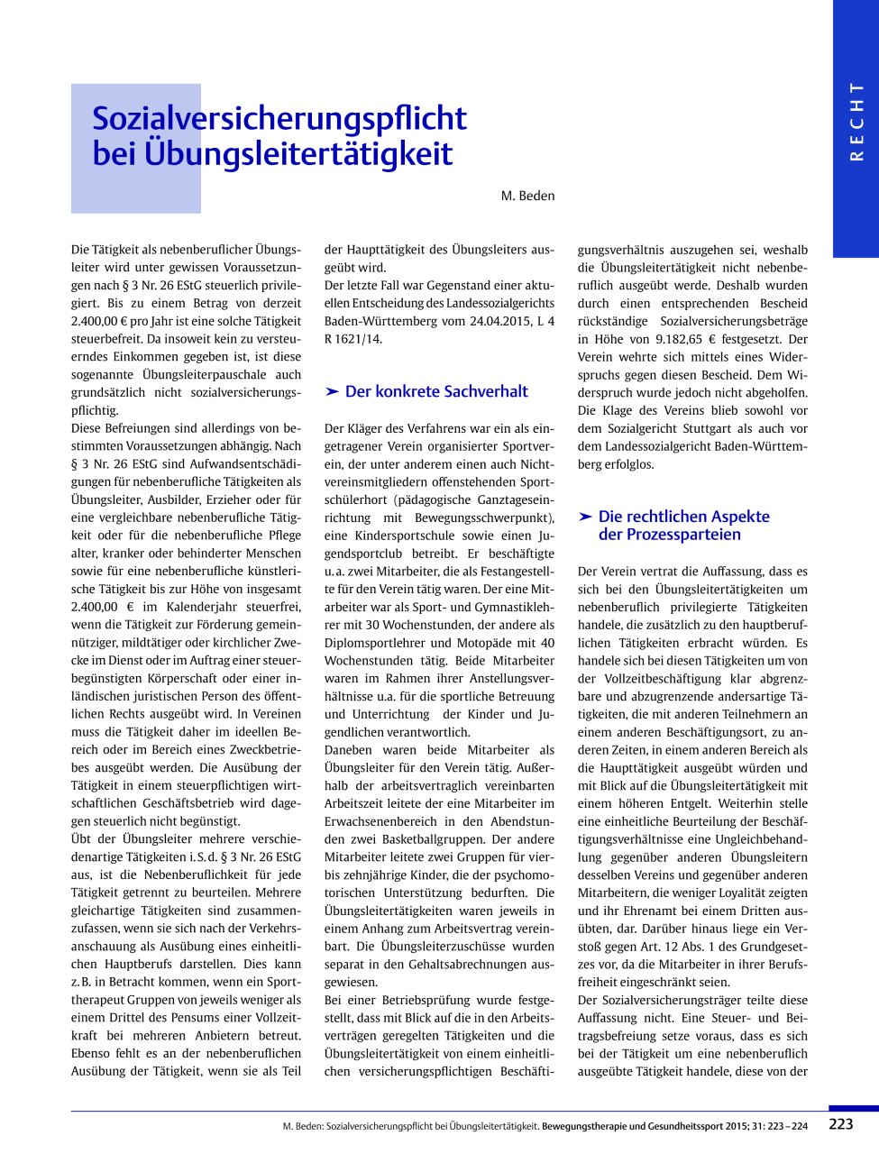 Vorschauseite 1: Sozialversicherungspflicht bei Übungsleitertätigkeit