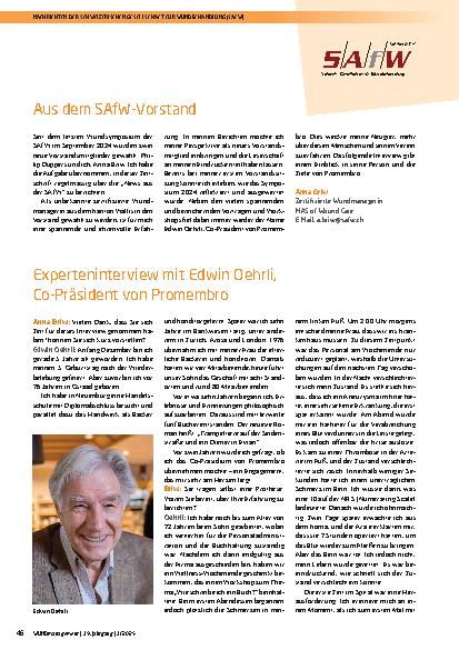 Vorschauseite 1: Experteninterview mit Edwin Oehrli, Co-Präsident von Promembro