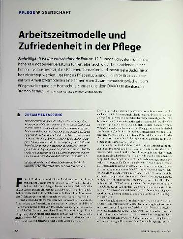 Vorschauseite 1: Arbeitszeitmodelle und Zufriedenheit in der Pflege