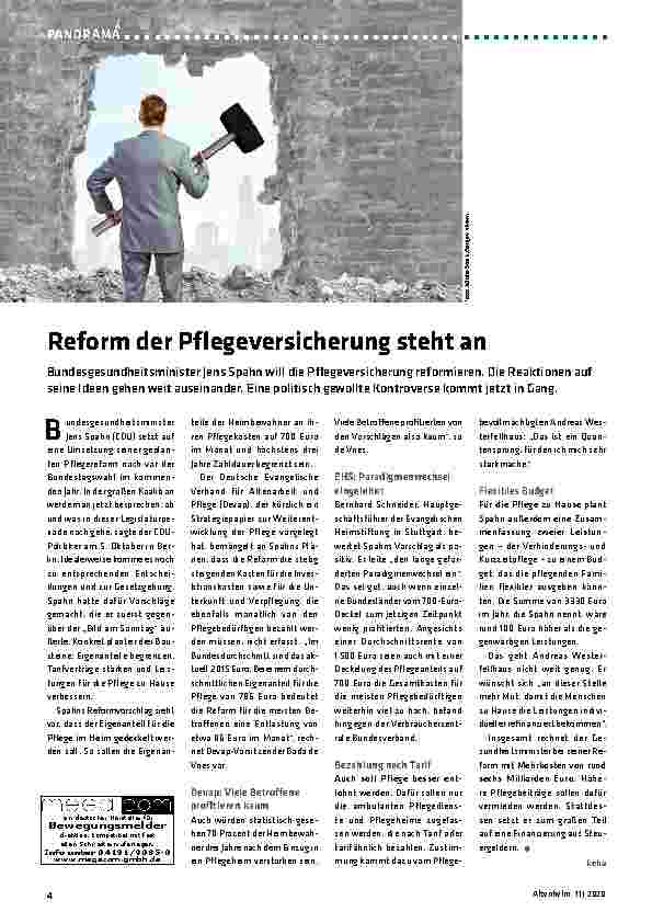 Vorschauseite 1: Reform der Pflegeversicherung steht an.