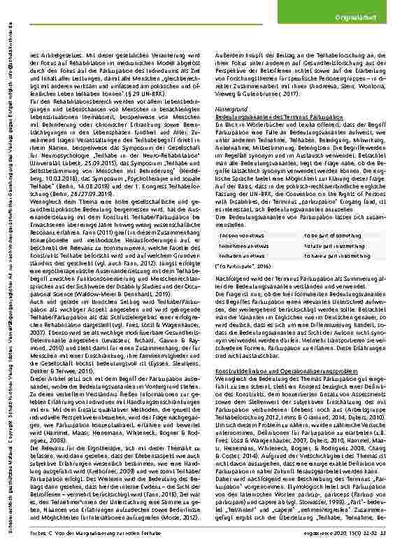 Vorschauseite 2: Von der Marginalisierung zur vollen Teilhabe – ein reflektierender Blick auf Partizipation durch die Brille von Personen mit Handlungseinschränkungen