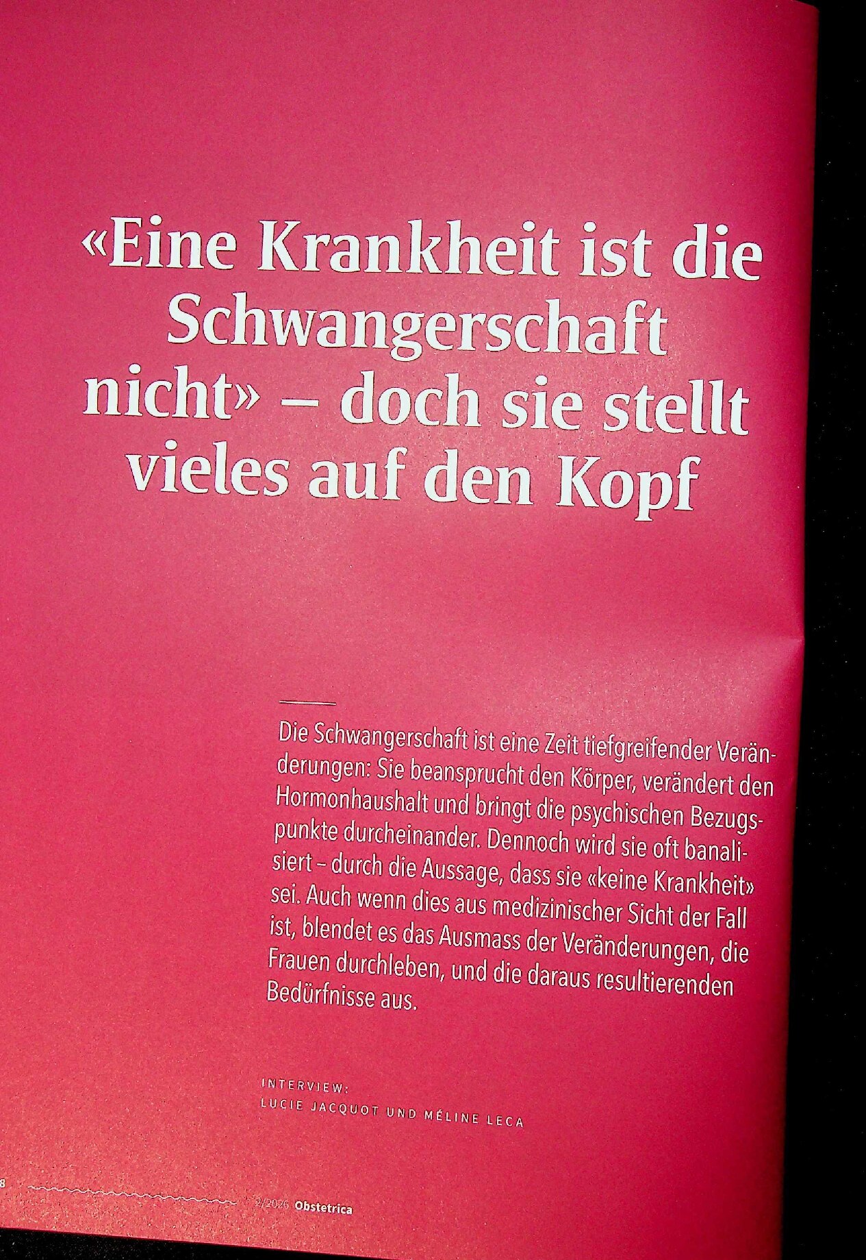 Vorschauseite 1: «Eine Krankheit ist die Schwangerschaft nicht» – doch sie stellt vieles auf den Kopf