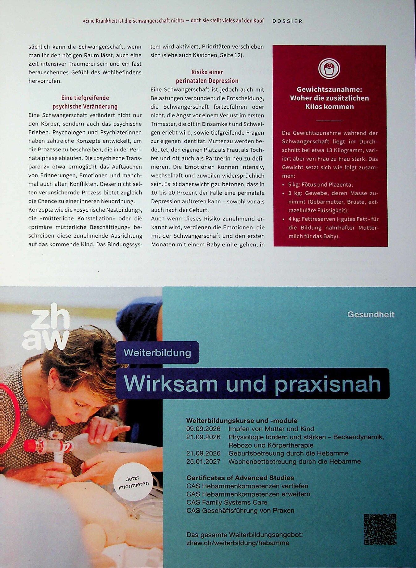 Vorschauseite 4: «Eine Krankheit ist die Schwangerschaft nicht» – doch sie stellt vieles auf den Kopf