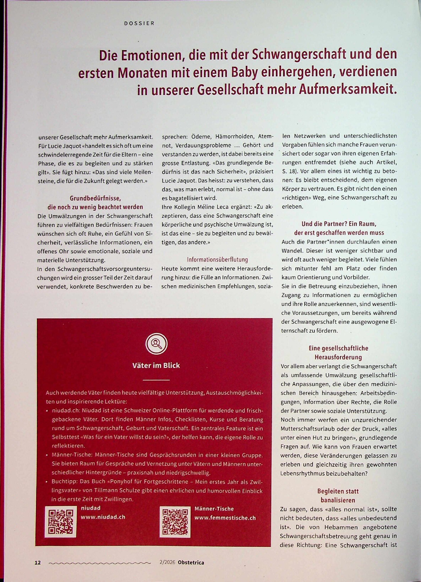 Vorschauseite 5: «Eine Krankheit ist die Schwangerschaft nicht» – doch sie stellt vieles auf den Kopf