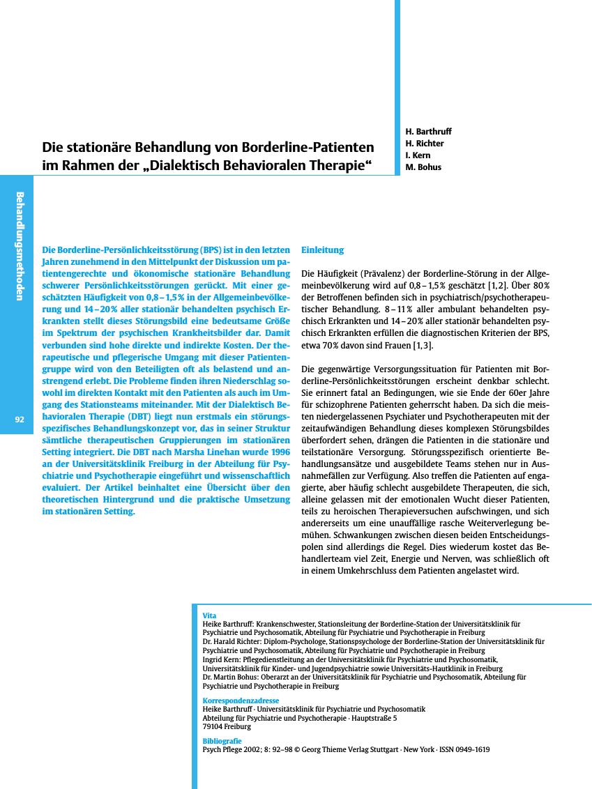Vorschauseite 1: Die stationäre Behandlung von Borderline-Patienten im Rahmen der ?Dialektisch Behavioralen Therapie?