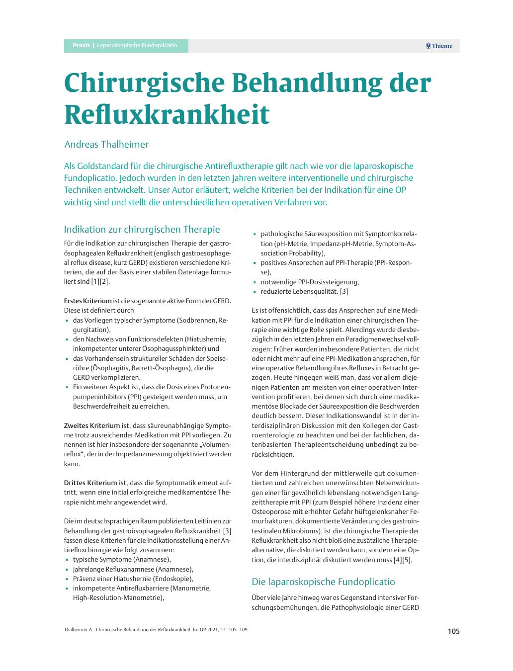Vorschauseite 1: Chirurgische Behandlung der Refluxkrankheit