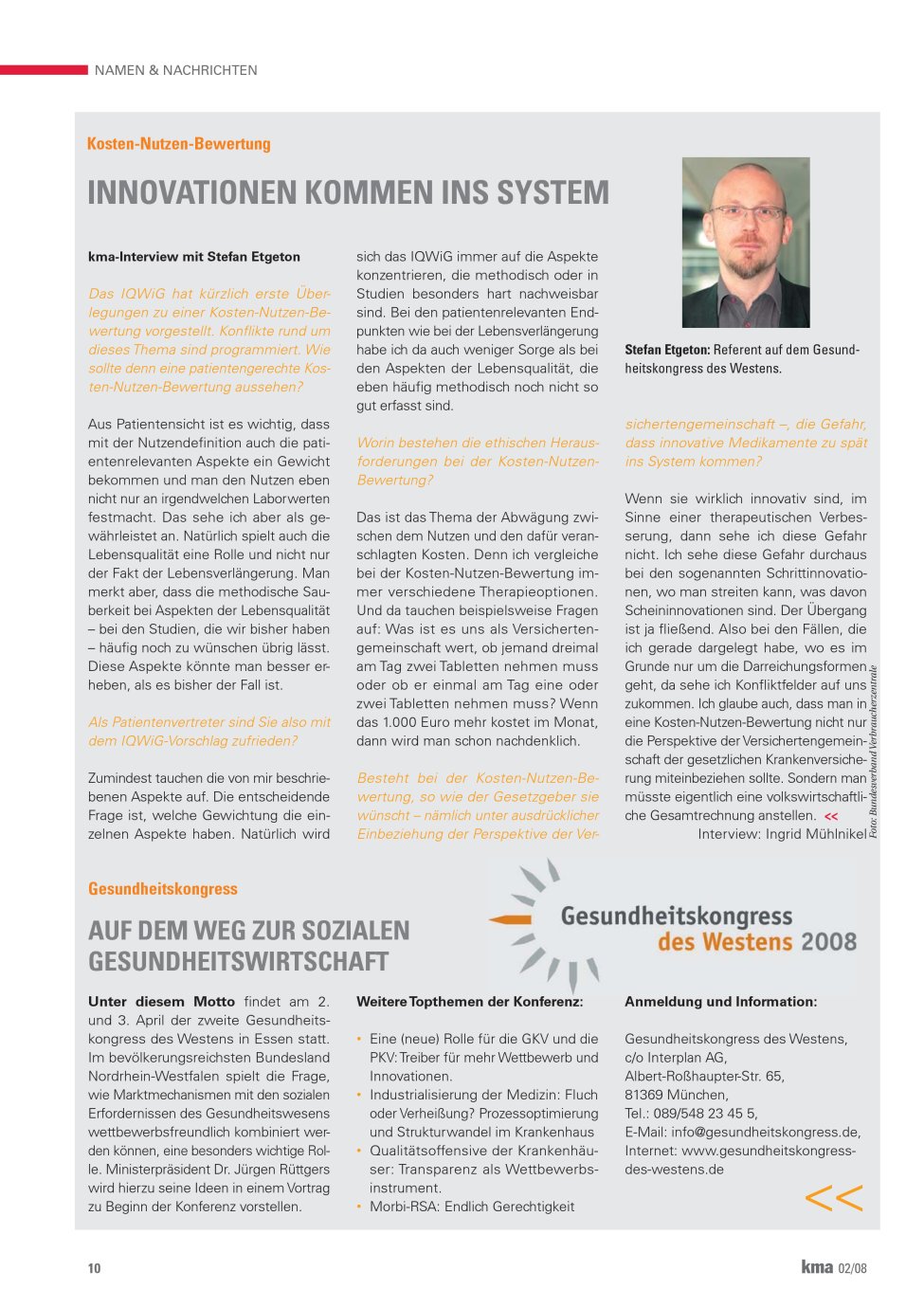 Vorschauseite 1: Auf dem Weg zur sozialen Gesundheitswirtschaft