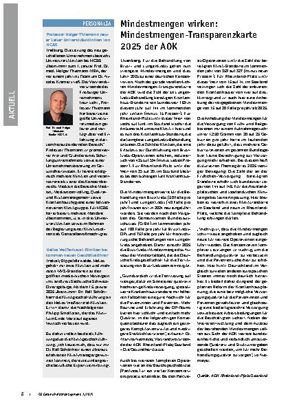 Vorschauseite 1: Mindestmengen wirken: Mindestmengen-Transparenzkarte 2025 der AOK