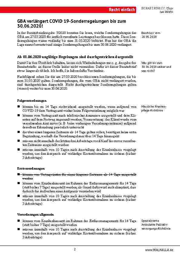 Vorschauseite 2: GBA verlängert COVID 19-Sonderregelungen bis zum 30. 06. 2020!