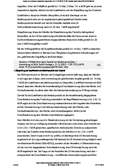 Vorschauseite 3: Prüfpflichten beim Handel mit Medizinprodukten – Anmerkung zu BGH, EuGH-Vorlage v. 21.12.2023 – I ZR 17/23, MPR 2024, 79 (Trockenluftkompressor)