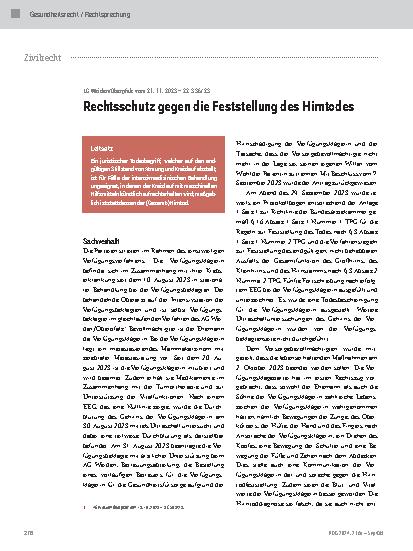 Vorschauseite 1: Rechtsschutz gegen die Feststellung des Hirntodes