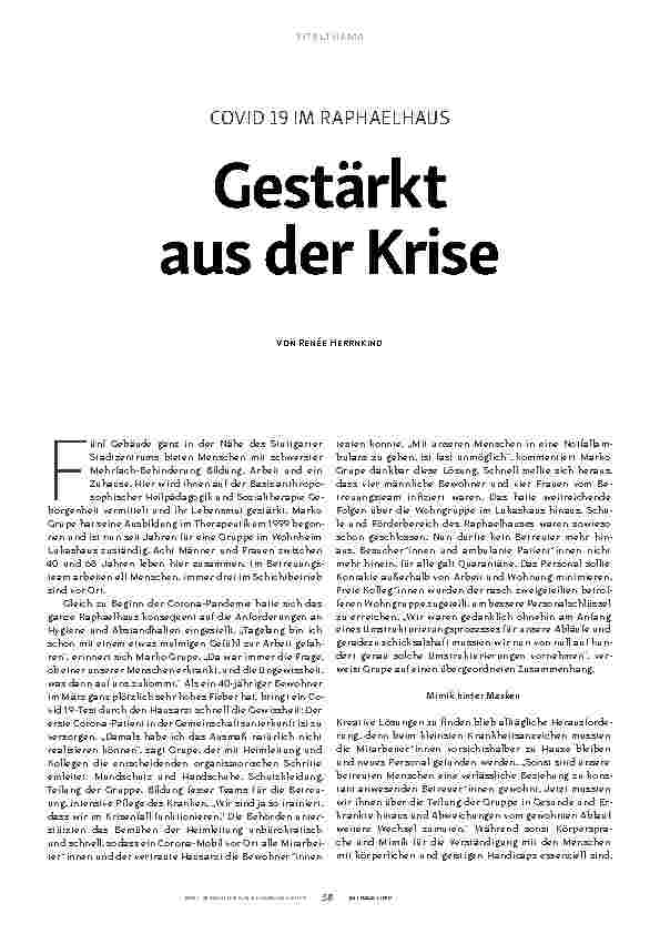 Vorschauseite 1: COVID-19 IM RAPHAELHAUS Gestärkt aus der Krise
