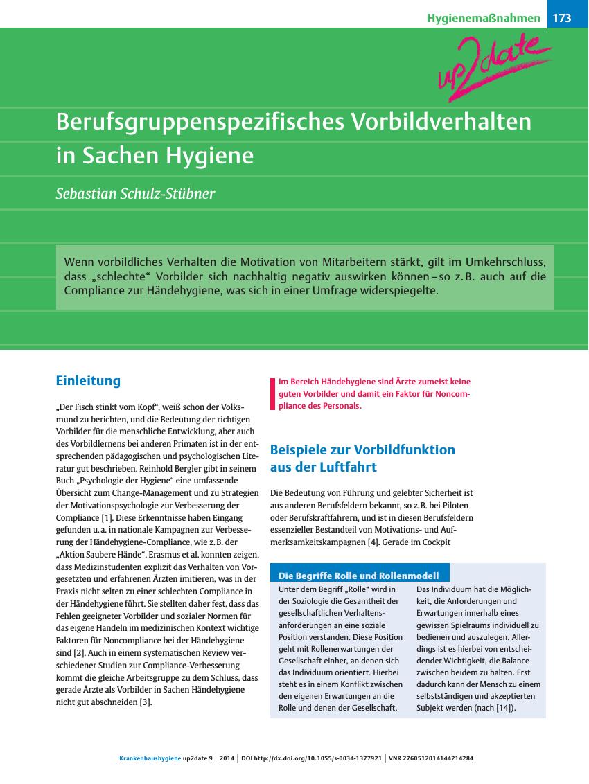 Vorschauseite 1: Berufsgruppenspezifisches Vorbildverhalten in Sachen Hygiene