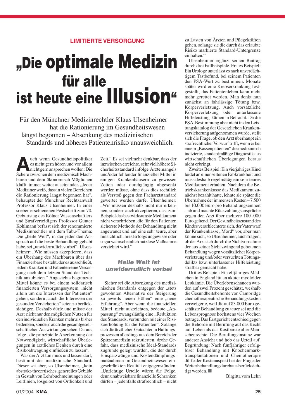 Vorschauseite 1: „Die optimale Medizin für alle ist heute eine Illusion“