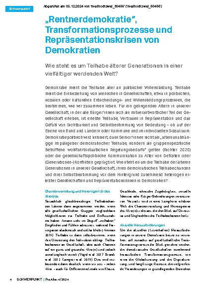 Vorschauseite 1: "Rentnerdemokratie", Transformationsprozesse und Repräsentationskrisen von Demokratien