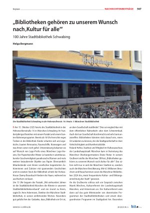 Vorschauseite 1: „Bibliotheken gehören zu unserem Wunsch nach ‚Kultur für alle‘“ 100 Jahre Stadtbibliothek Schwabing