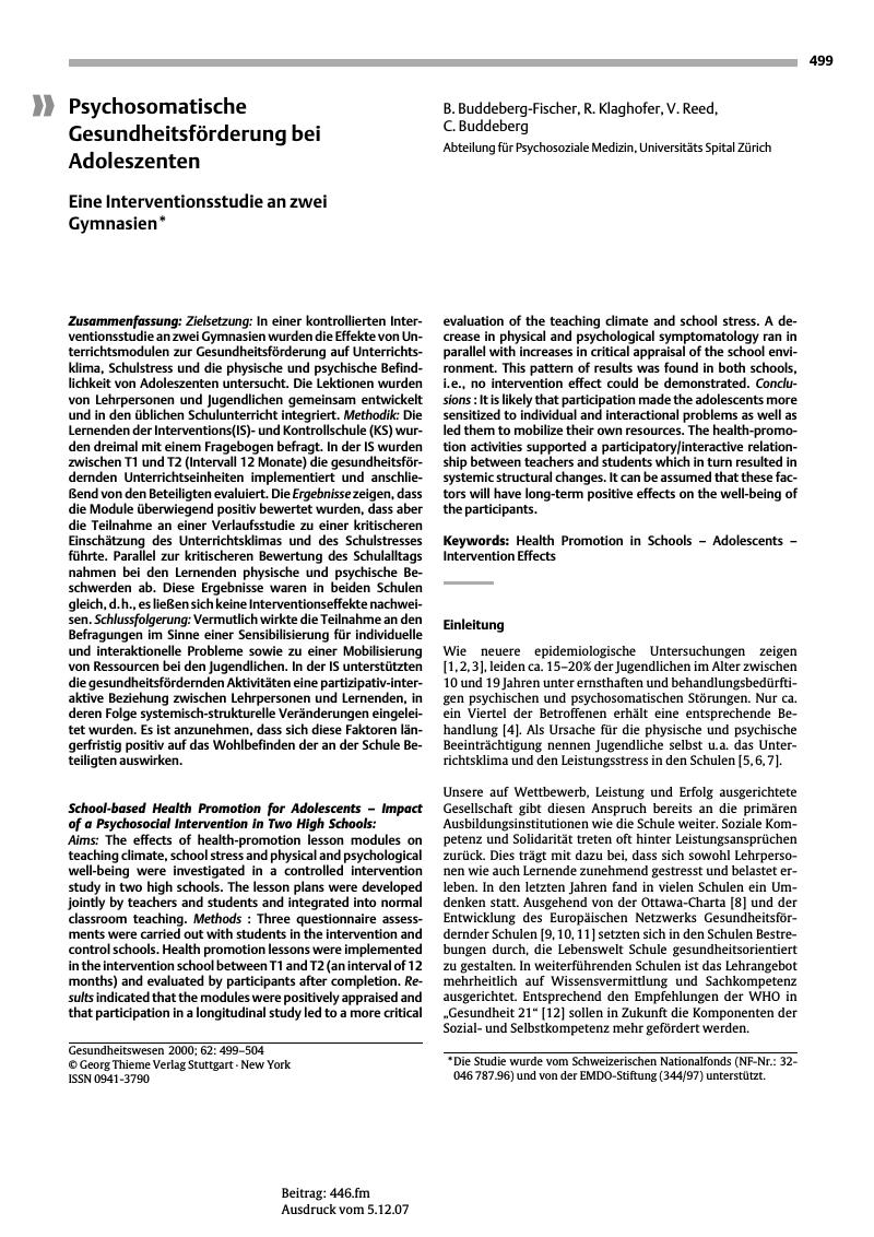 Vorschauseite 1: Psychosomatische Gesundheitsförderung bei Adoleszenten