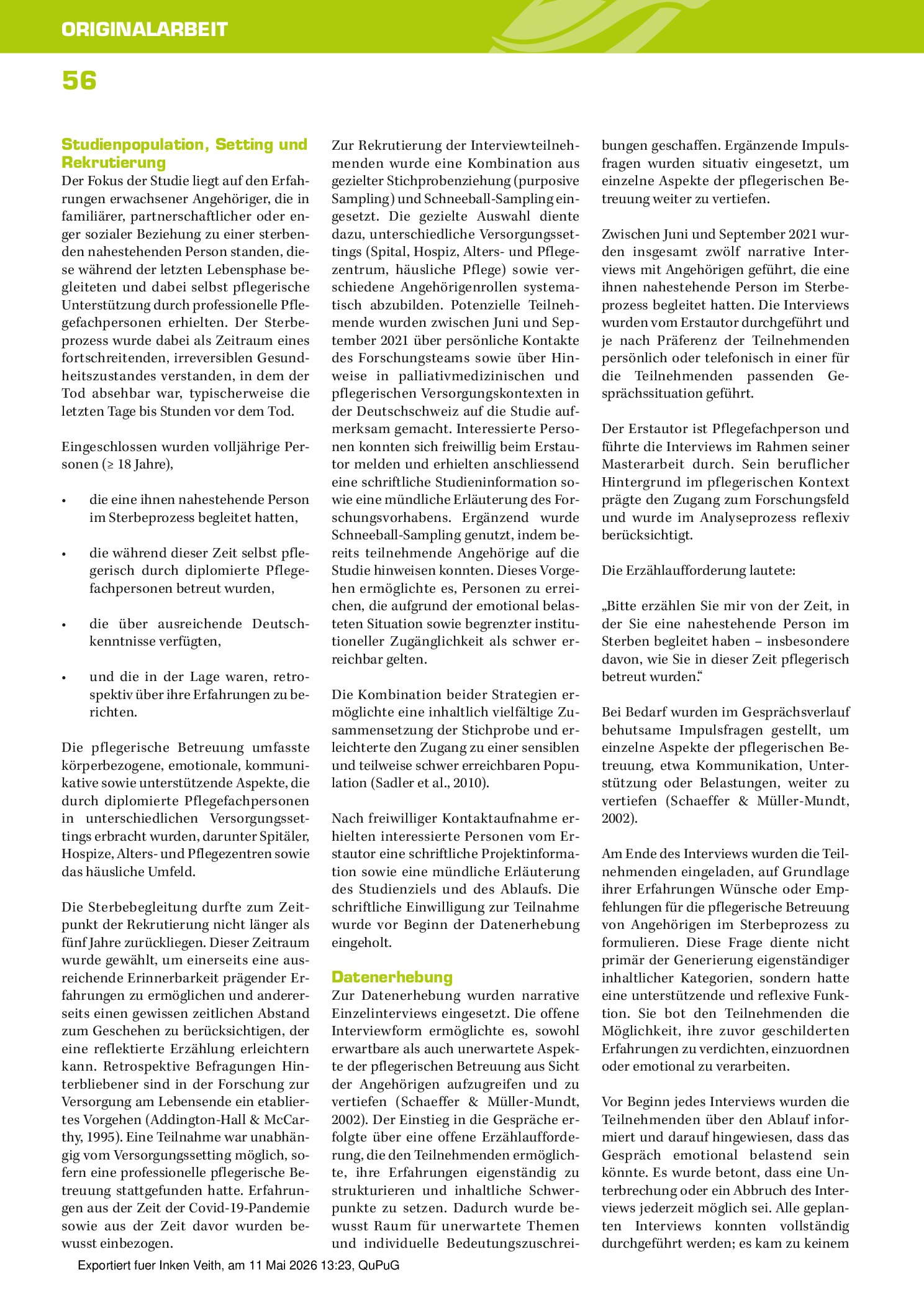 Vorschauseite 3: Wie Angehörige das Erleben der pflegerischen Betreuung im Sterbeprozess beschreiben – eine qualitative Interviewstudie