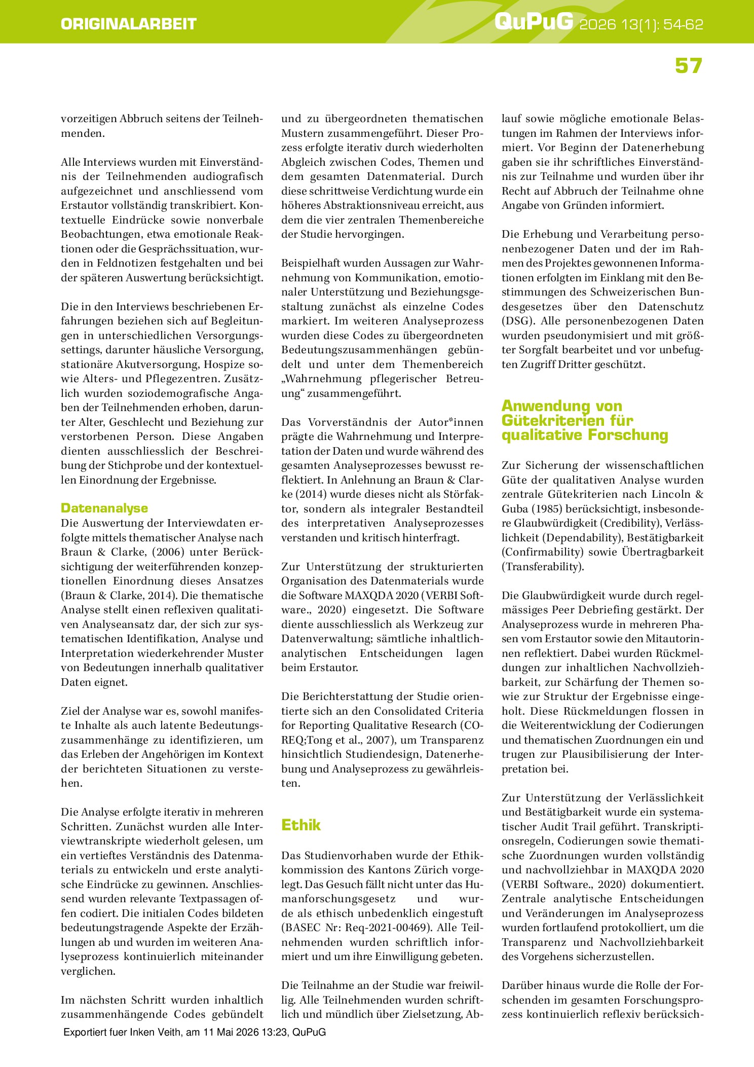 Vorschauseite 4: Wie Angehörige das Erleben der pflegerischen Betreuung im Sterbeprozess beschreiben – eine qualitative Interviewstudie
