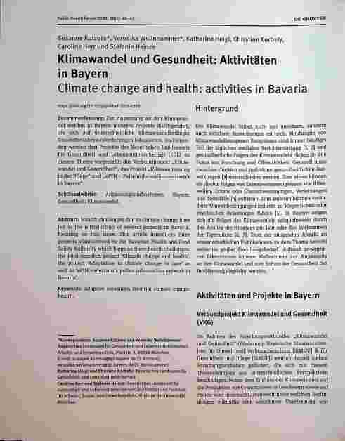 Vorschauseite 1: Klimawandel und Gesundheit: Aktivitäten in Bayern