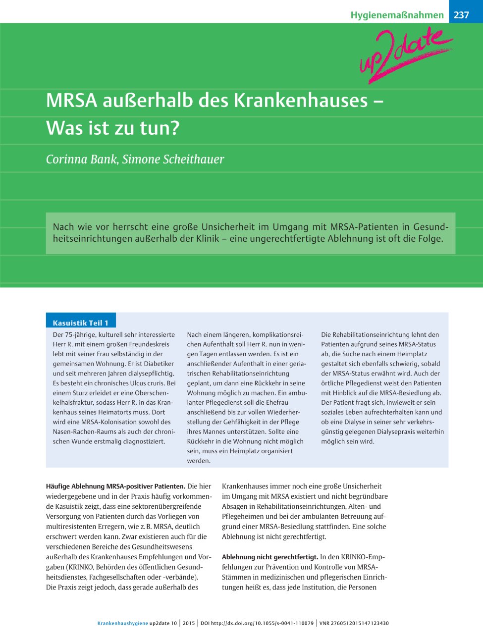 Vorschauseite 1: MRSA außerhalb des Krankenhauses – Was ist zu tun?