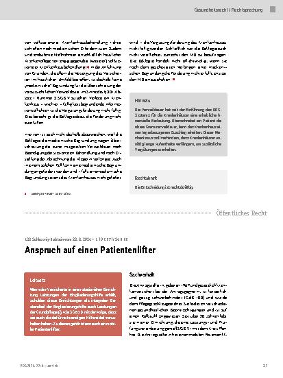 Vorschauseite 1: Anspruch auf einen Patientenlifter