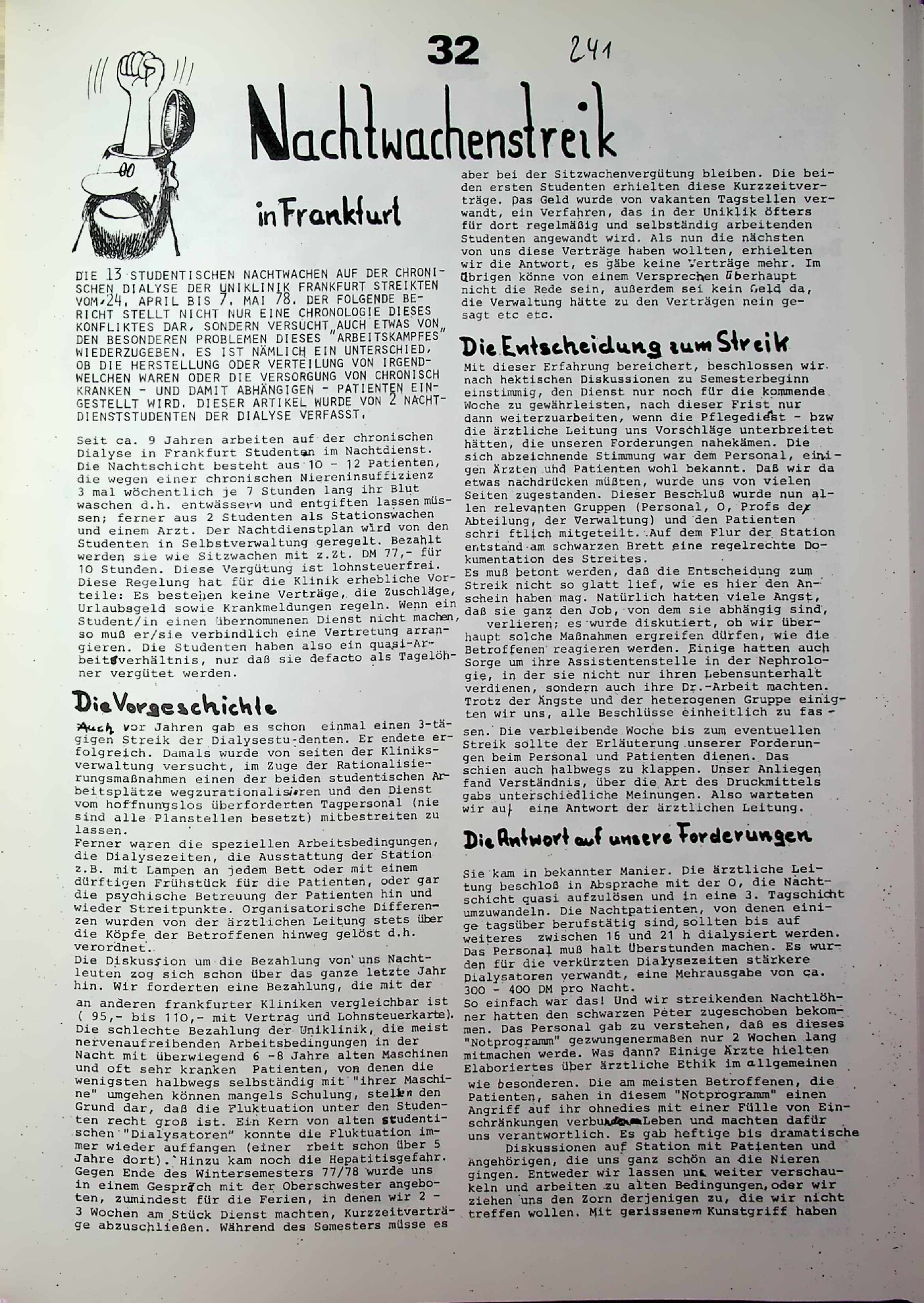 Vorschau: Die 13 studentischen Nachtwachen auf der chronischen Dialyse der Uni-Klinik Frankfurt streikten vom 24. April bis 7. Mai 78