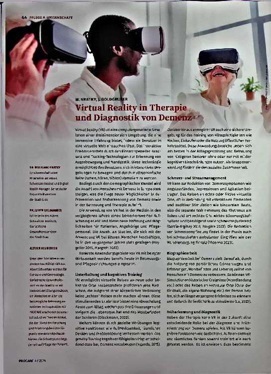 Vorschauseite 1: Virtual Reality in Therapie und Diagnostik von Demenz