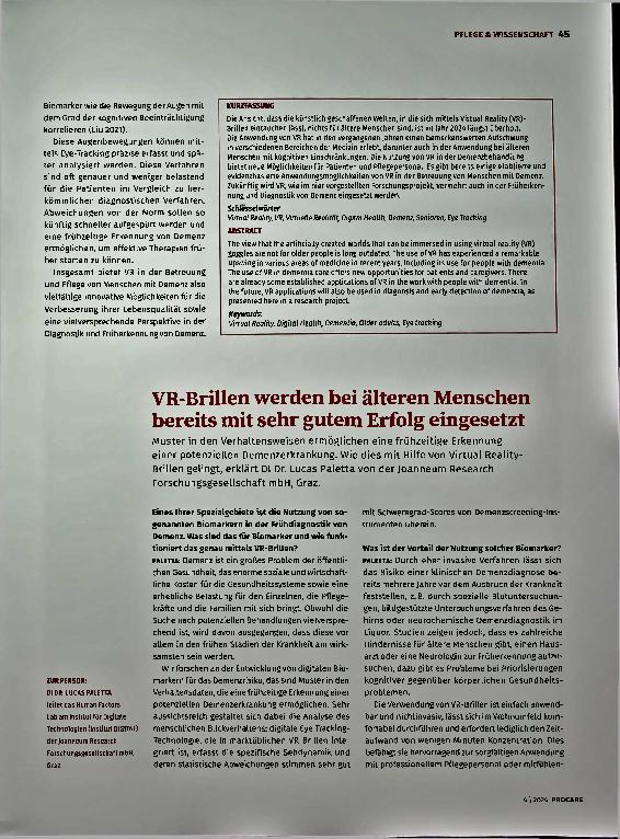 Vorschauseite 2: Virtual Reality in Therapie und Diagnostik von Demenz