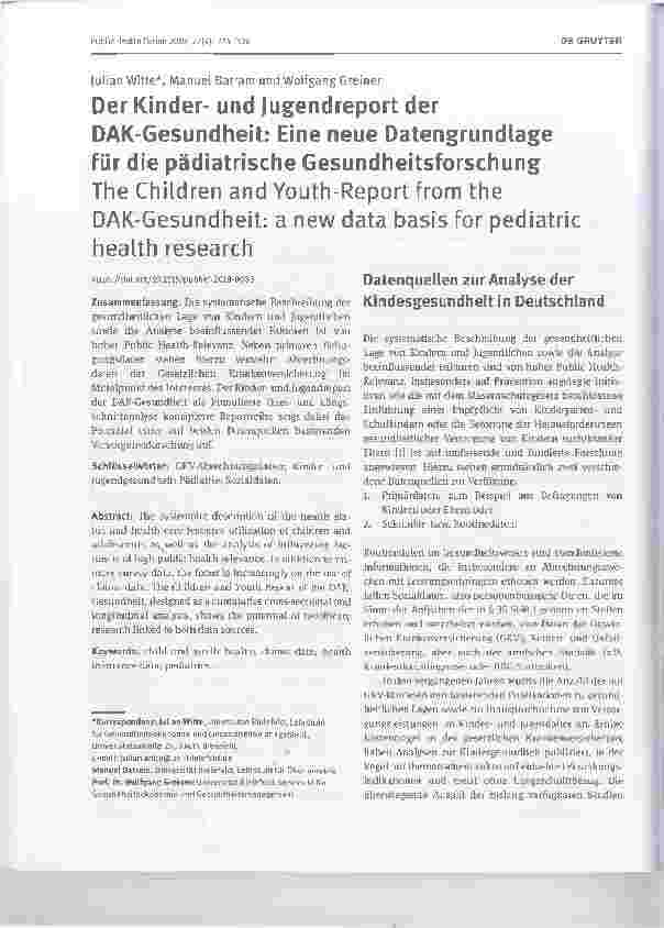 Vorschauseite 1: Der Kinderund Jugendreport der DAK-Gesundheit: Eine neue Datengrundlage für die pädiatrische Gesundheitsforschung