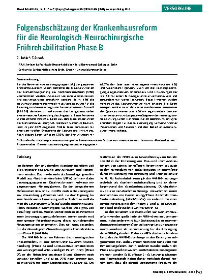 Vorschauseite 1: Folgenabschätzung der Krankenhausreform für die Neurologisch-Neurochirurgische Frührehabilitation Phase B