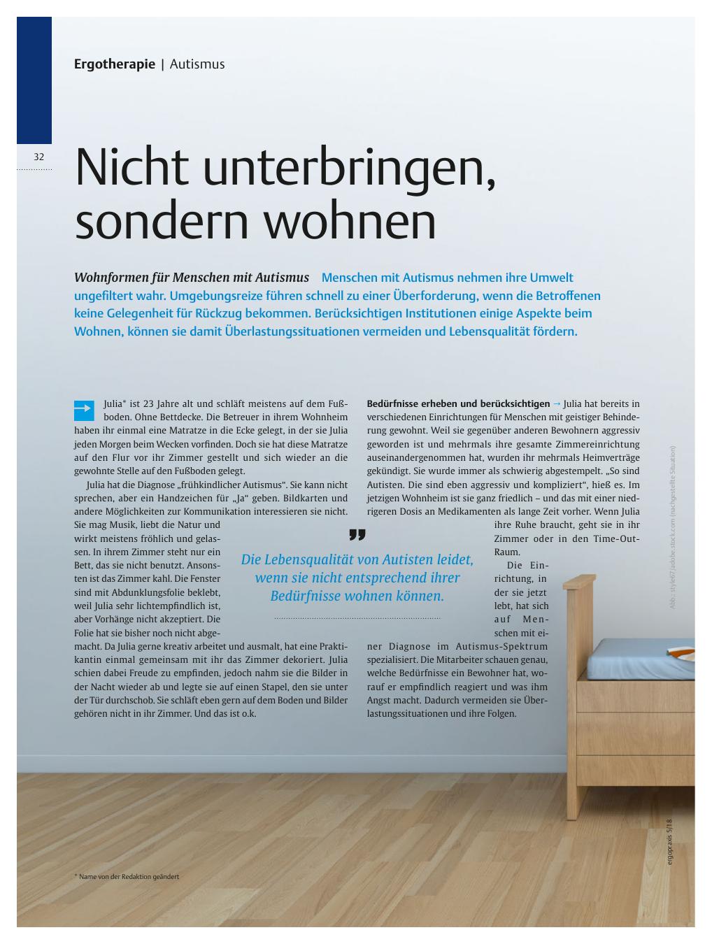 Vorschauseite 1: Wohnformen für Menschen mit Autismus ? Nicht unterbringen, sondern wohnen