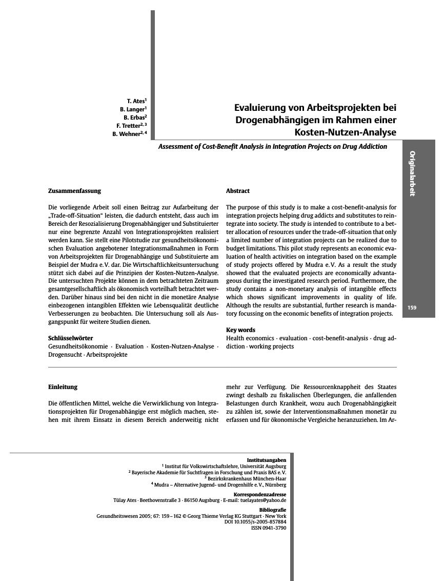 Vorschauseite 1: Evaluierung von Arbeitsprojekten bei Drogenabhängigen im Rahmen einer Kosten-Nutzen-Analyse
