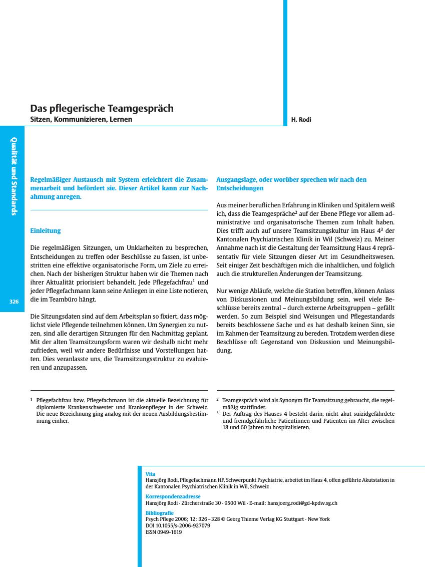 Vorschauseite 1: Das pflegerische Teamgespräch