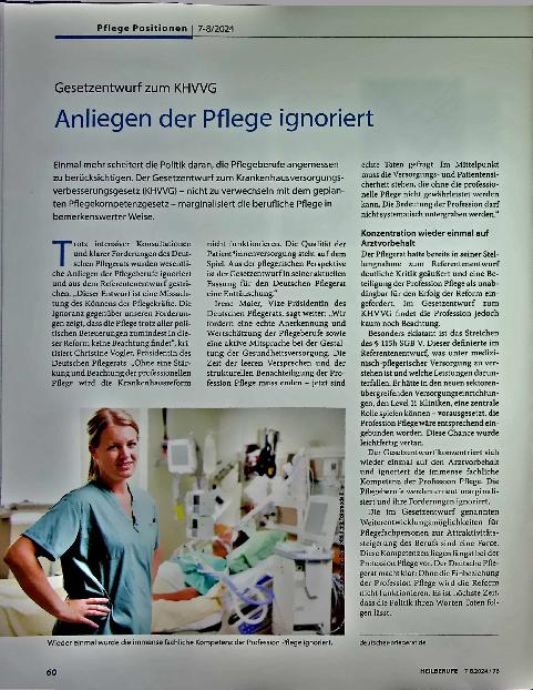 Vorschauseite 1: Gesetzentwurf zum KVG Anliegen der Pflege ignoriert