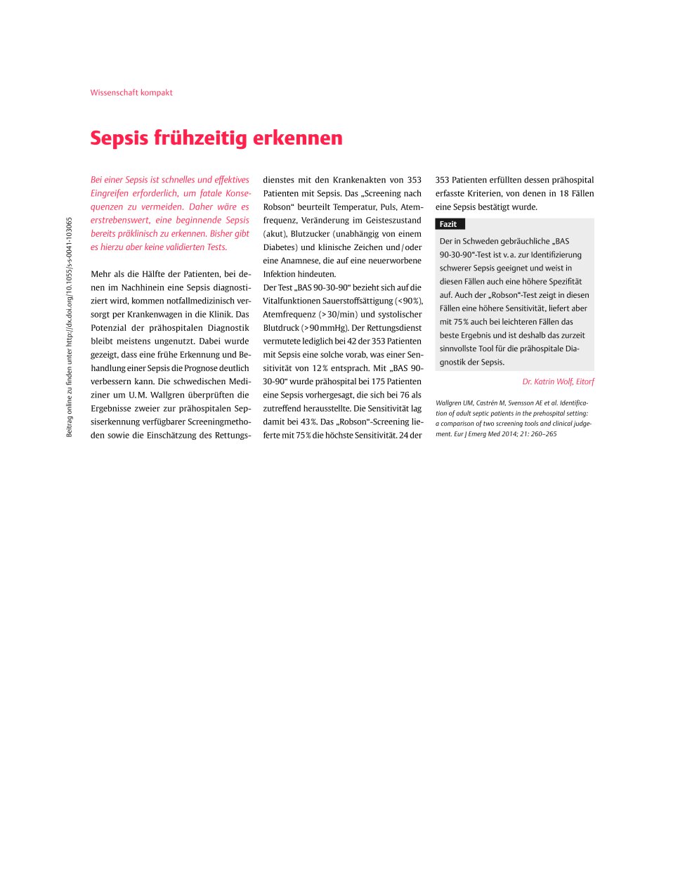Vorschauseite 1: Sepsis frühzeitig erkennen